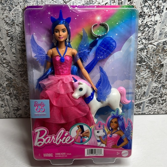 BARBIE UNICORN TOY, 65TH ANNIVERSARY DOLL HRR16 Ages 3+ - Picture 2 of 10